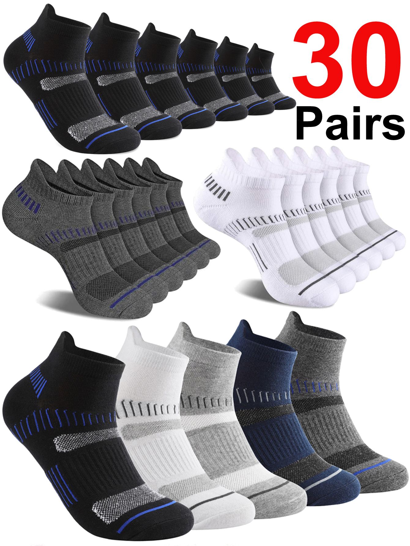 30 Pairs Ankle Socks Men Athle - Ankle Sock Low Cut 评论和价格