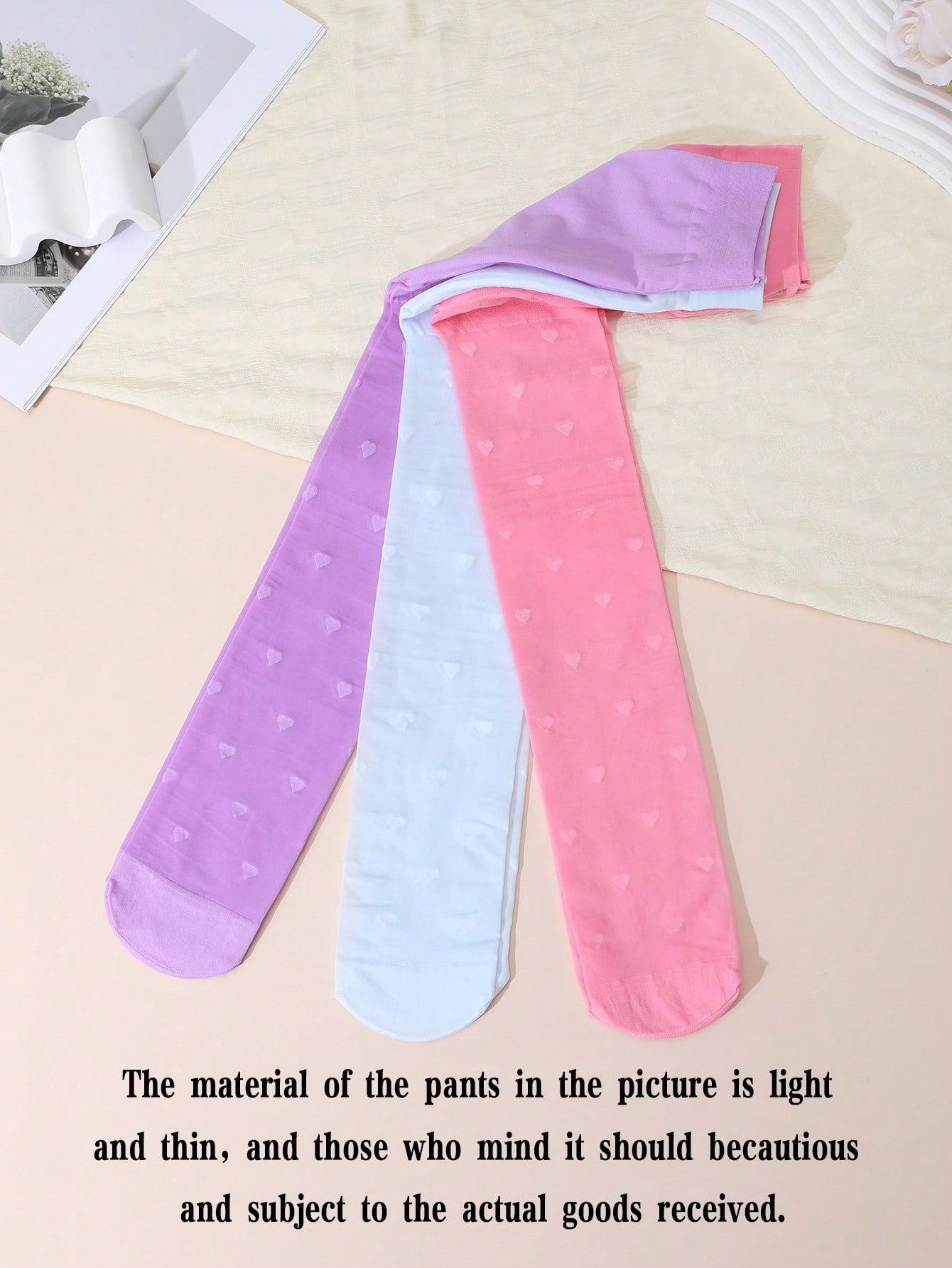 3Pcs Girls Heart Print Tights  - Tights Pantyhose Sheer 评论和价格
