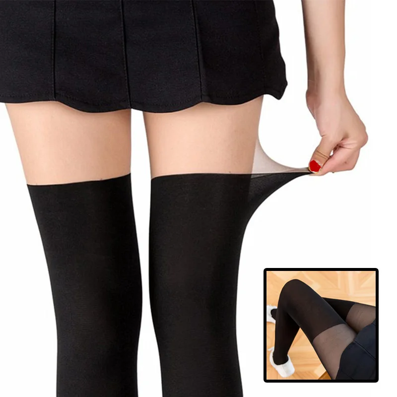 Fake Over-the-Knee Velvet Tigh - Tights Pantyhose Sheer 评论和价格